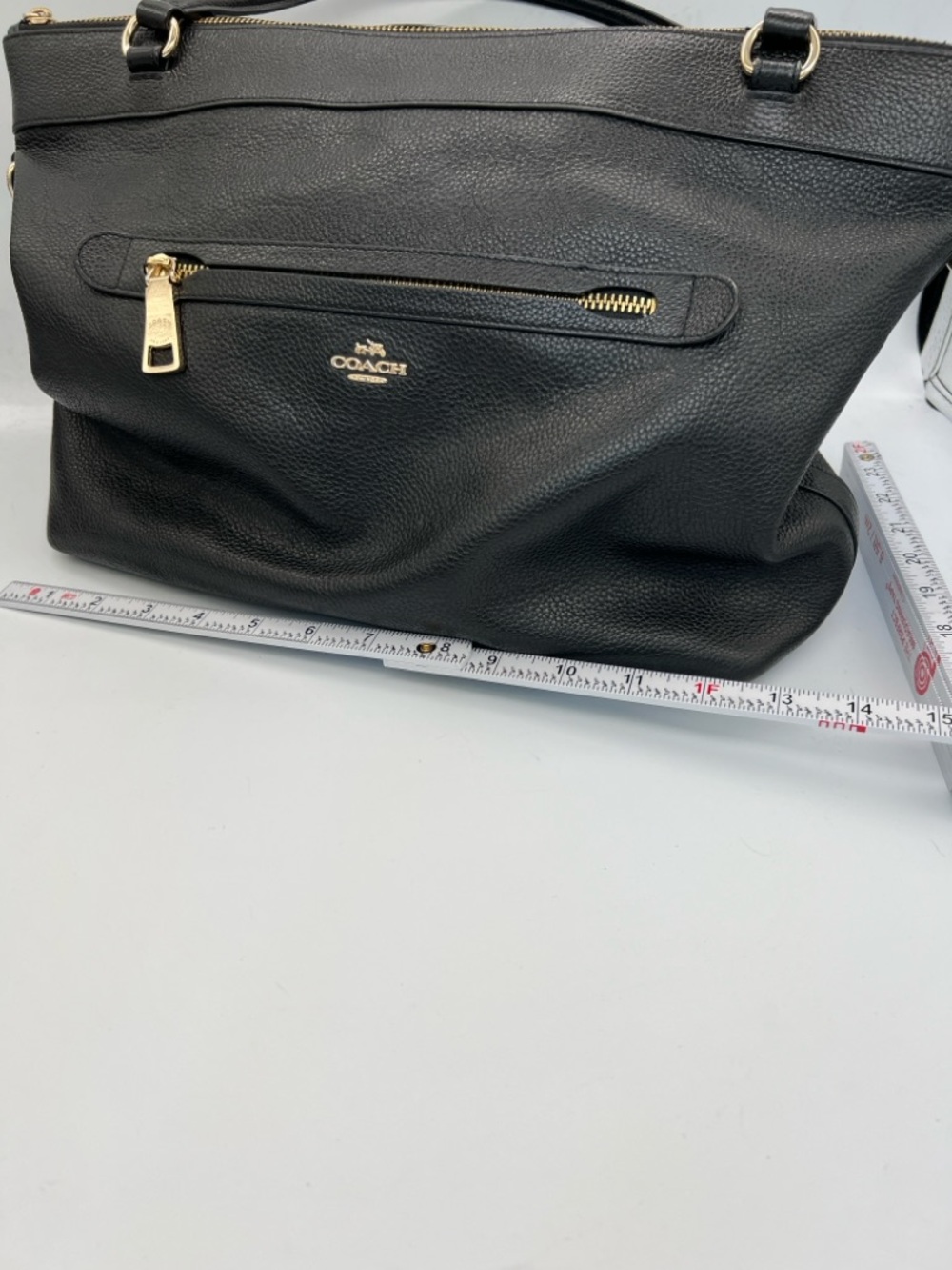 Coach Black Pebbled Leather Tote with Gold Accents - Picture 6 of 6